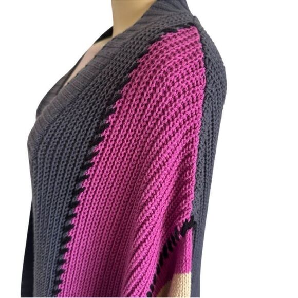 LISA TODD snap front retro color block long heavy knit cardigan sweater - Picture 6 of 9